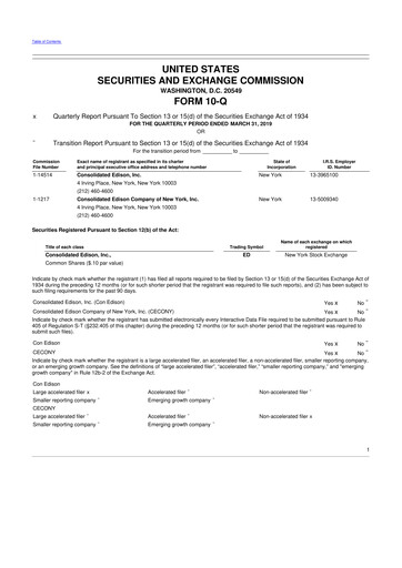 Thumbnail Consolidated Edison 10-Q Quarterly Report FY2019 
