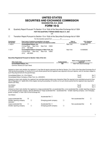 Thumbnail Consolidated Edison 10-Q Quarterly Report FY 