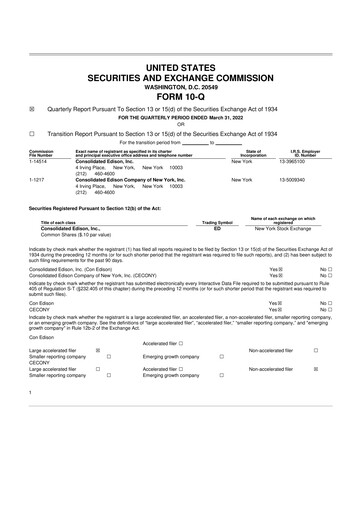 Thumbnail Consolidated Edison 10-Q Quarterly Report FY 