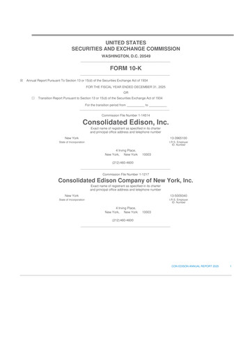 Thumbnail Consolidated Edison 10-K Annual Report 