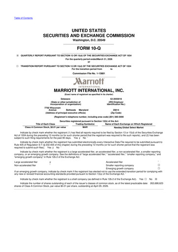 Thumbnail Marriott International 10-Q Quarterly Report FY 