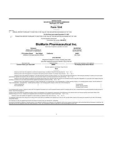 Thumbnail BioMarin Pharmaceutical 10-K Annual Report 2021
