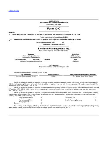 Thumbnail BioMarin Pharmaceutical 10-Q Quarterly Report FY 