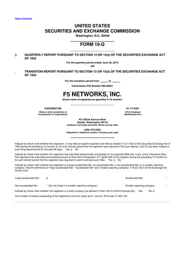 Vorschaubild F5 10-Q Quartalsbericht 2015 