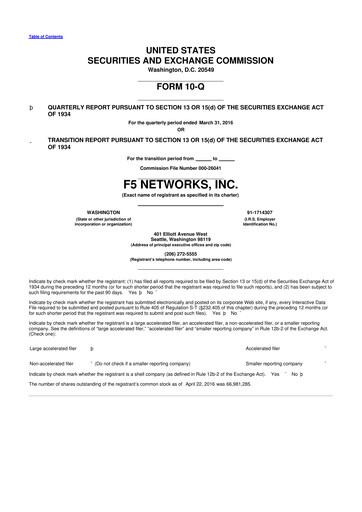 Vorschaubild F5 10-Q Quartalsbericht 2016 