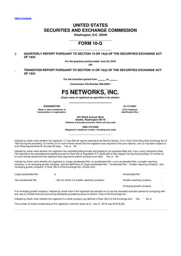 Vorschaubild F5 10-Q Quartalsbericht 2018 
