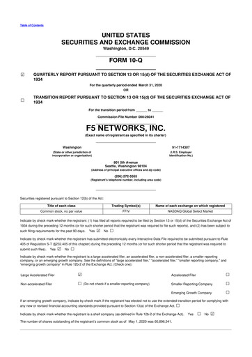 Vorschaubild F5 10-Q Quartalsbericht 2020 