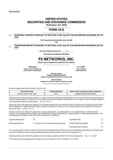 Vorschaubild F5 10-Q Quartalsbericht 2020 