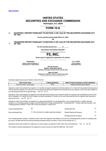 Miniature F5 10-Q Rapport trimestriel  