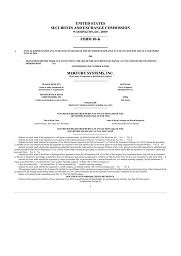 Thumbnail Mercury Systems 10-K Annual Report 2016