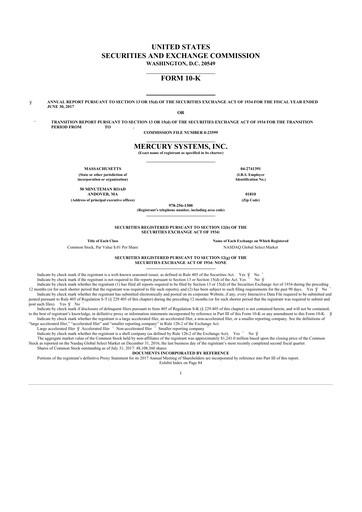 Thumbnail Mercury Systems 10-K Annual Report 2017