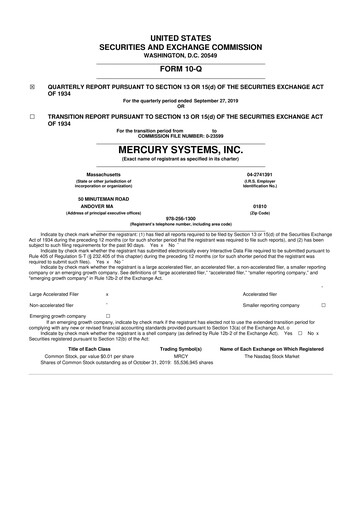 Thumbnail Mercury Systems 10-Q Quarterly Report FY2020 