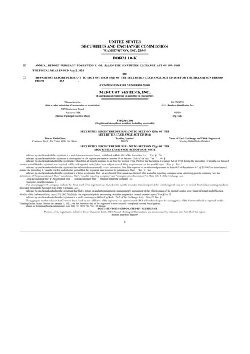 Thumbnail Mercury Systems 10-K Annual Report 2021