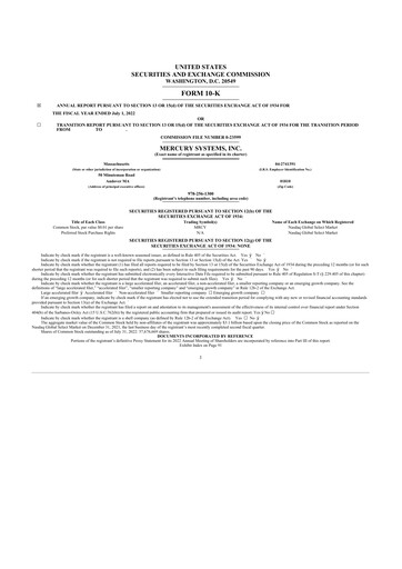 Thumbnail Mercury Systems 10-K Annual Report 2022