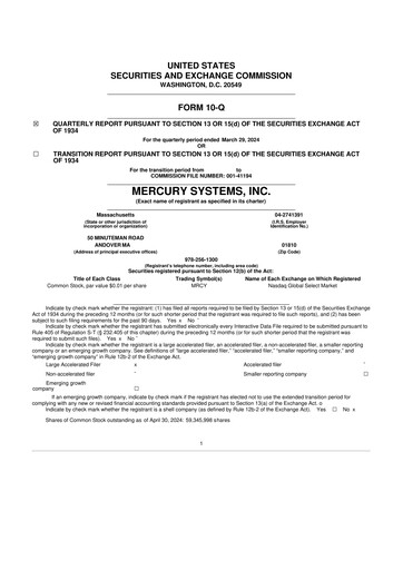 Thumbnail Mercury Systems 10-Q Quarterly Report FY2024 