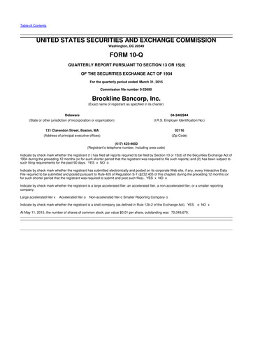 Thumbnail Brookline Bancorp 10-Q Quarterly Report FY2015 