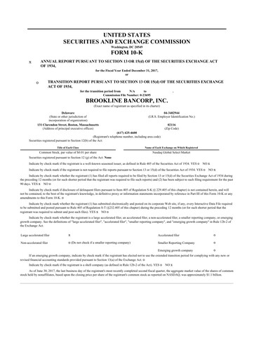 Thumbnail Brookline Bancorp 10-K Annual Report 2017