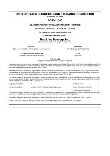 Thumbnail Brookline Bancorp 10-Q Quarterly Report FY2018 