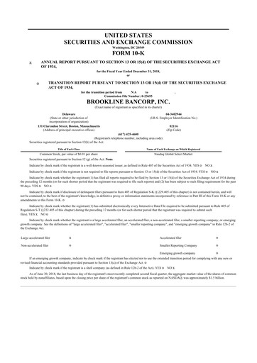 Thumbnail Brookline Bancorp 10-K Annual Report 2018