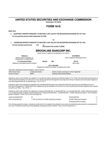 Thumbnail Brookline Bancorp 10-Q Quarterly Report FY2020 