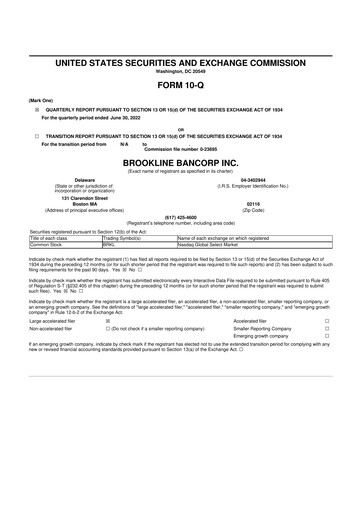 Thumbnail Brookline Bancorp 10-Q Quarterly Report FY2022 