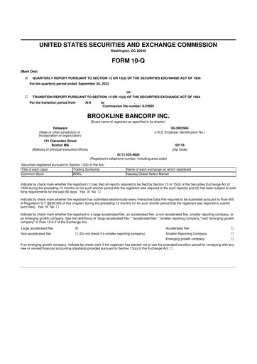 Thumbnail Brookline Bancorp 10-Q Quarterly Report FY2022 