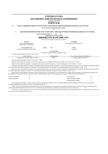 Thumbnail Brookline Bancorp 10-K Annual Report 2022