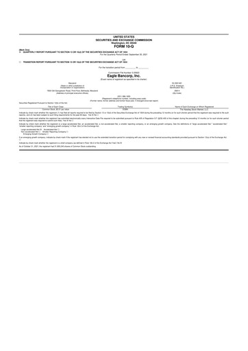 Thumbnail Eagle Bancorp 10-Q Quarterly Report FY2021 