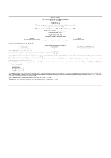 Thumbnail Eagle Bancorp 10-K Annual Report 2021