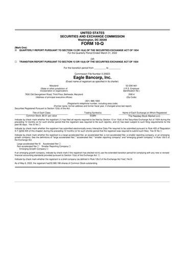 Thumbnail Eagle Bancorp 10-Q Quarterly Report FY2022 