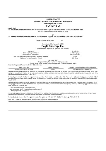 Thumbnail Eagle Bancorp 10-Q Quarterly Report FY2024 