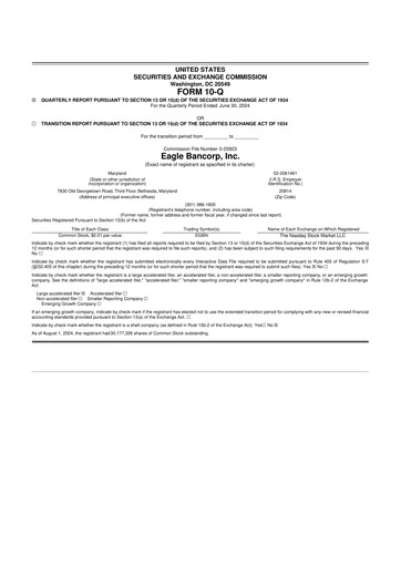 Thumbnail Eagle Bancorp 10-Q Quarterly Report FY2024 