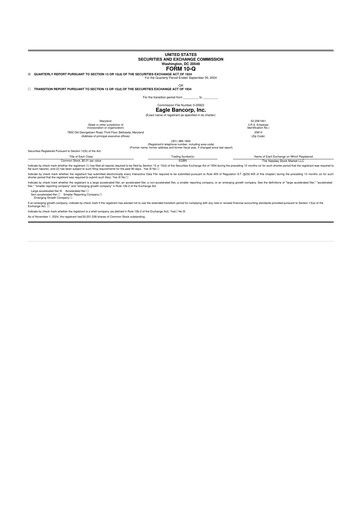 Thumbnail Eagle Bancorp 10-Q Quarterly Report FY2024 