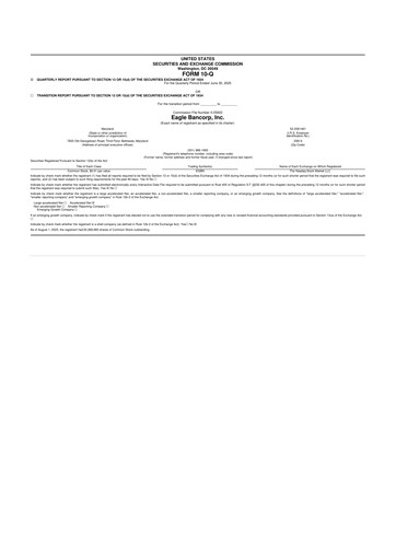 Thumbnail Eagle Bancorp 10-Q Quarterly Report FY2025 