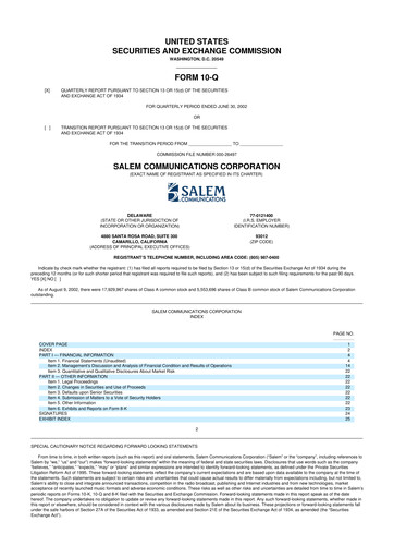 Thumbnail Salem Media Group
 10-Q Quarterly Report FY 