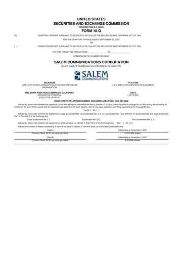 Thumbnail Salem Media Group
 10-Q Quarterly Report FY2007-11-08 