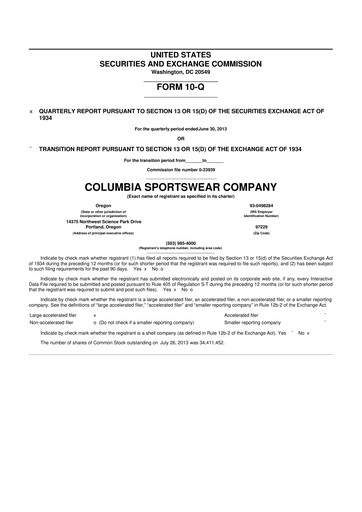 Thumbnail Columbia Sportswear
 10-Q Quarterly Report FY2013 