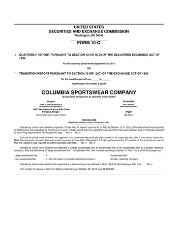 Thumbnail Columbia Sportswear
 10-Q Quarterly Report FY2013 