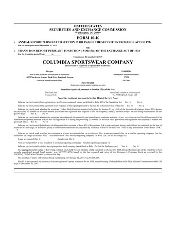 Thumbnail Columbia Sportswear
 10-K Annual Report 2015