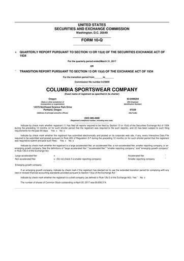 Thumbnail Columbia Sportswear
 10-Q Quarterly Report FY2017 