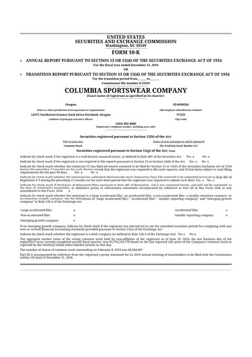 Thumbnail Columbia Sportswear
 10-K Annual Report 2018