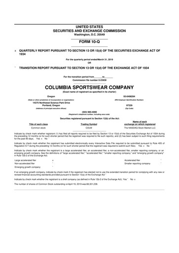 Thumbnail Columbia Sportswear
 10-Q Quarterly Report FY2019 