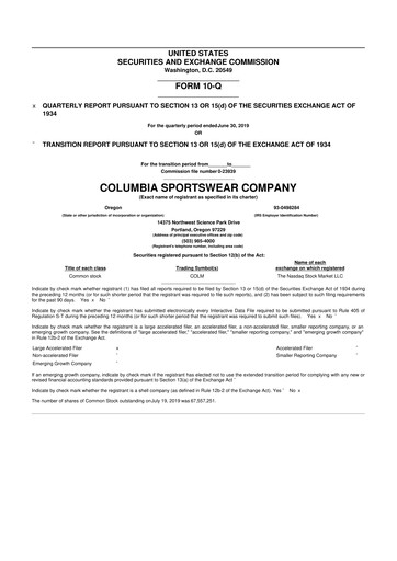 Thumbnail Columbia Sportswear
 10-Q Quarterly Report FY2019 