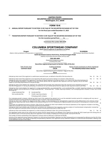 Thumbnail Columbia Sportswear
 10-K Annual Report 2023