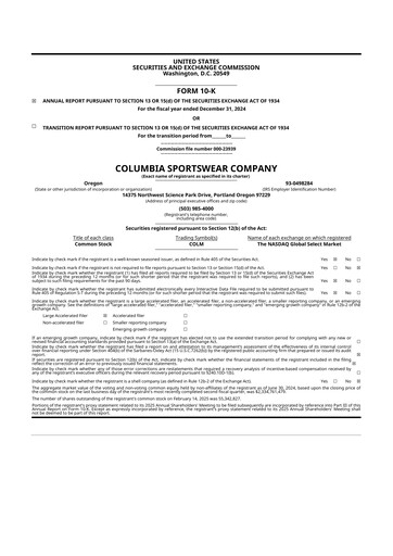 Thumbnail Columbia Sportswear
 10-K Annual Report 