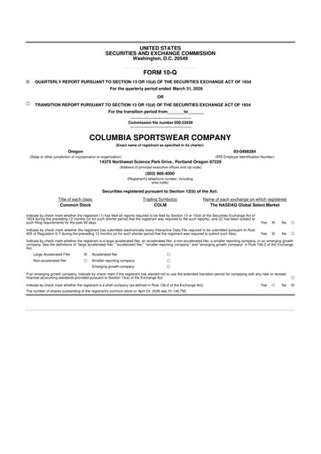Thumbnail Columbia Sportswear
 10-Q Quarterly Report FY 