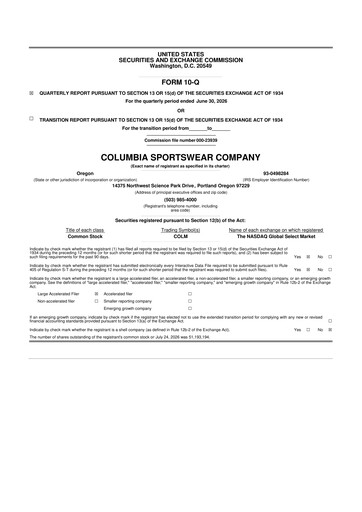 Thumbnail Columbia Sportswear
 10-Q Quarterly Report FY2026 