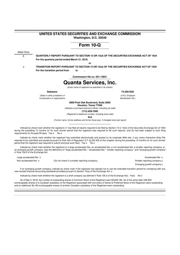 Thumbnail Quanta Services
 10-Q Quarterly Report FY2018 