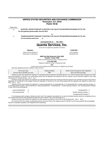 Thumbnail Quanta Services
 10-Q Quarterly Report FY2019 