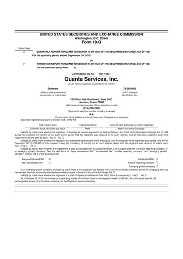 Thumbnail Quanta Services
 10-Q Quarterly Report FY2019 